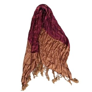100% Silk Cranberry & Gold Decorated Scarf
